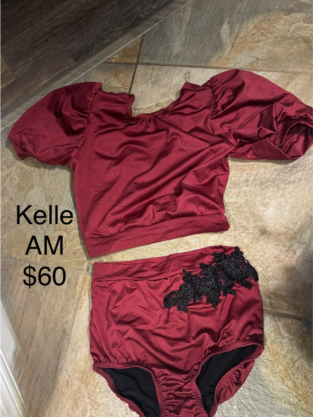Kelle AM Burgundy Puff-Sleeve Bandeau Two-Piece Set